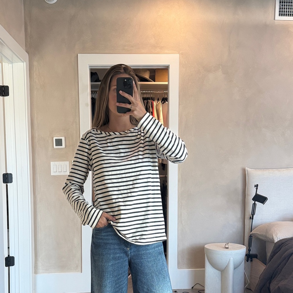 Free People Striped Black and White Long Sleeve Top